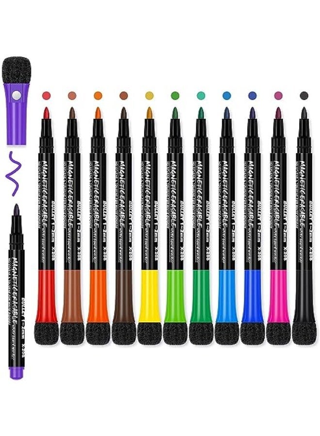 CLENEA 12 Pcs Whiteboard Marker, Magnetic Dry Erase Markers, Low Odor Marker Pens, with Erasers, Erasable, Smooth Writing, Quick Dry Black Ink, Bullet Point, for Home, Office, Classroom - Image 1